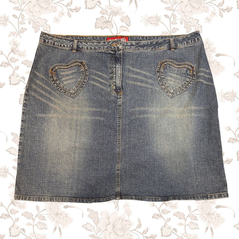 Y2K Zana Di Denim Skirt with Heart Pockets Plus Size 22